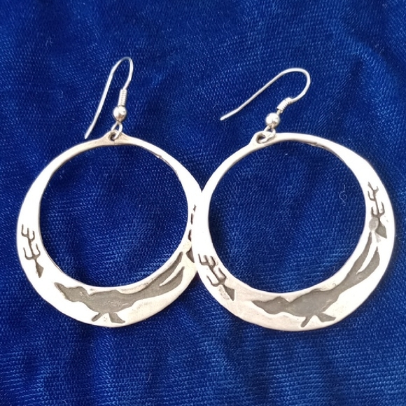 Handmade Jewelry - Sterling Silver Roadrunner Hoop Earrings